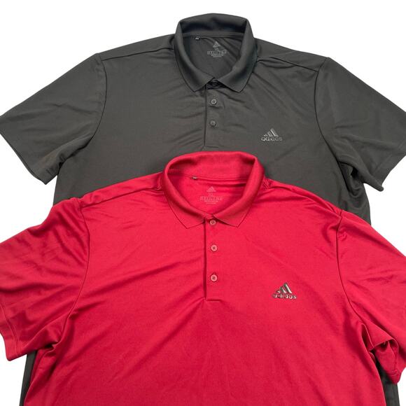 Lot 2 Adidas Polo Shirts Mens XL Black Burgundy Red Primegreen Performance Golf - Picture 1 of 16